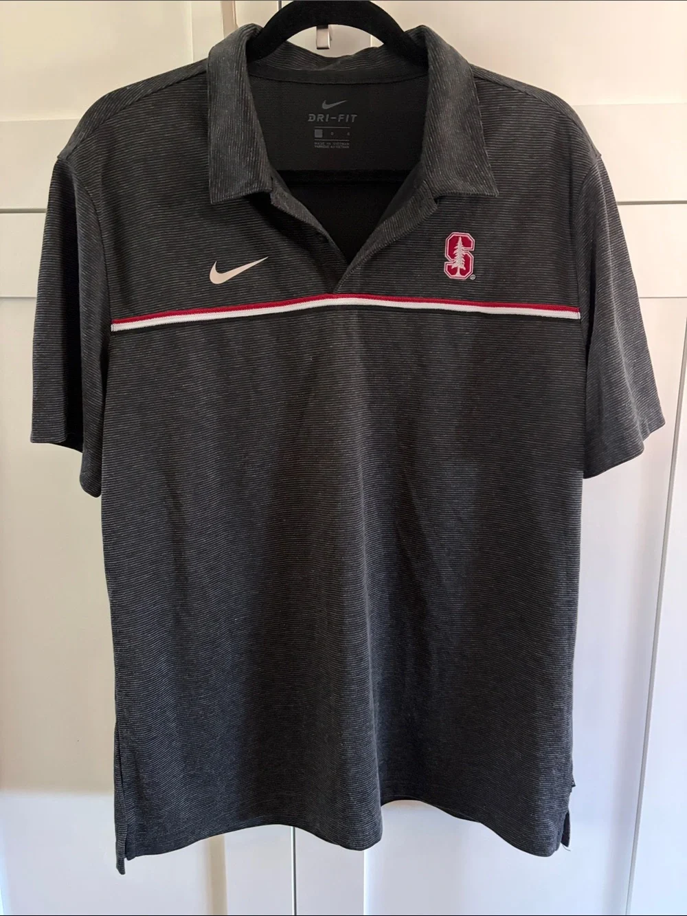 Nike Men's Dark Gray Polo with Red & White Accents