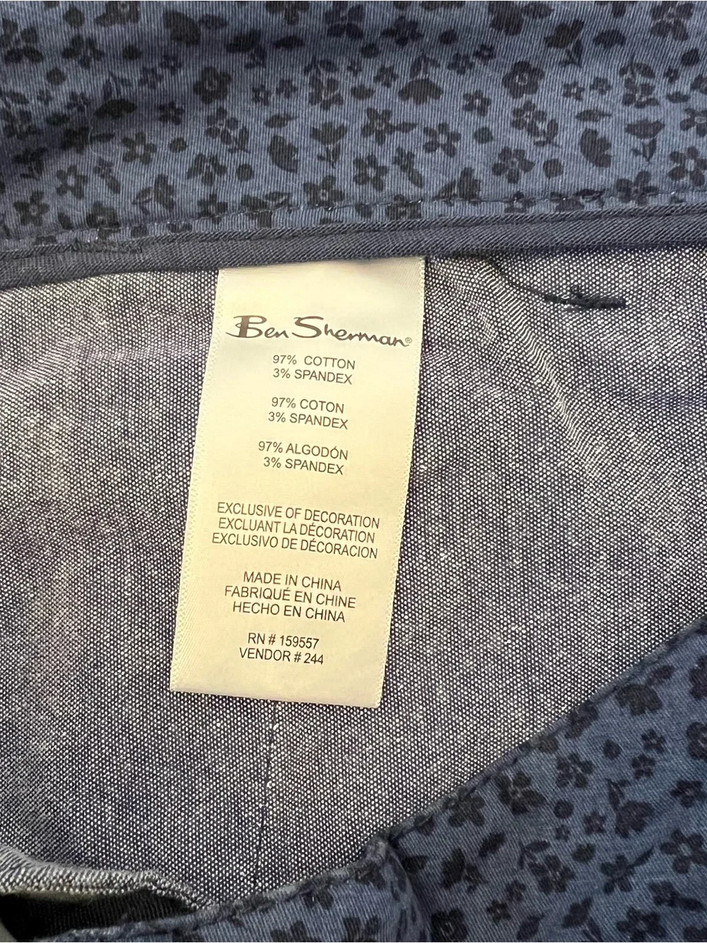 Ben Sherman Stretch Regular Fit Blue Floral Print Size 36W Men's Shorts Golf
