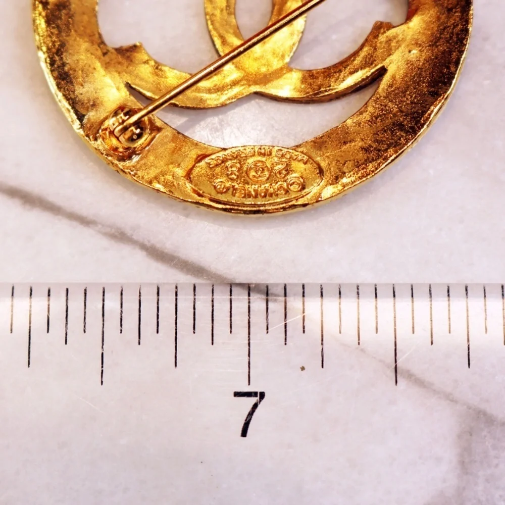 Chanel CC Logo Paris Gold Plated Brooch