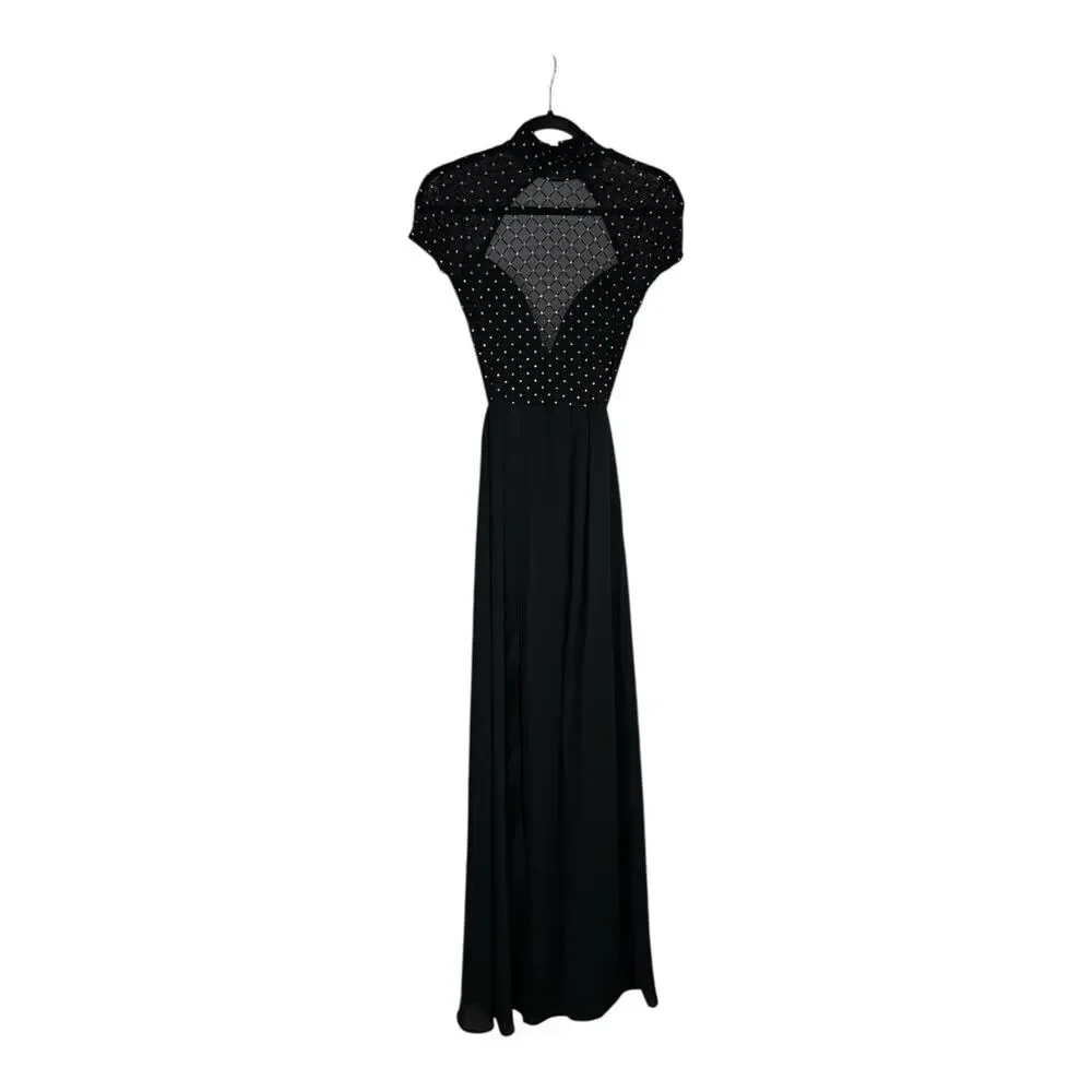 VTG Lucy in the Sky Black Prom Formal Sheer Top Backless Romper Dress Slit XS