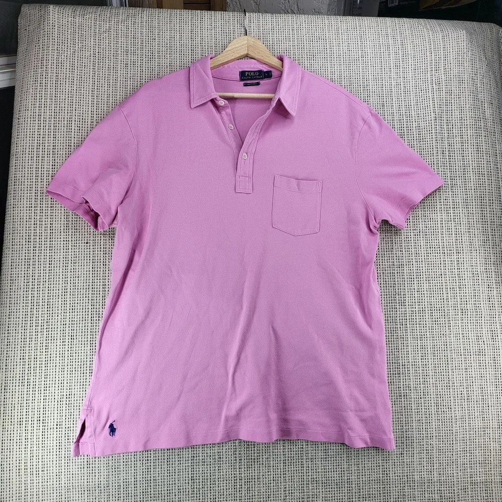 Polo Ralph Lauren Polo Shirt Mens Large‎ Pink Stretch Mesh Chest Pocket Pony
