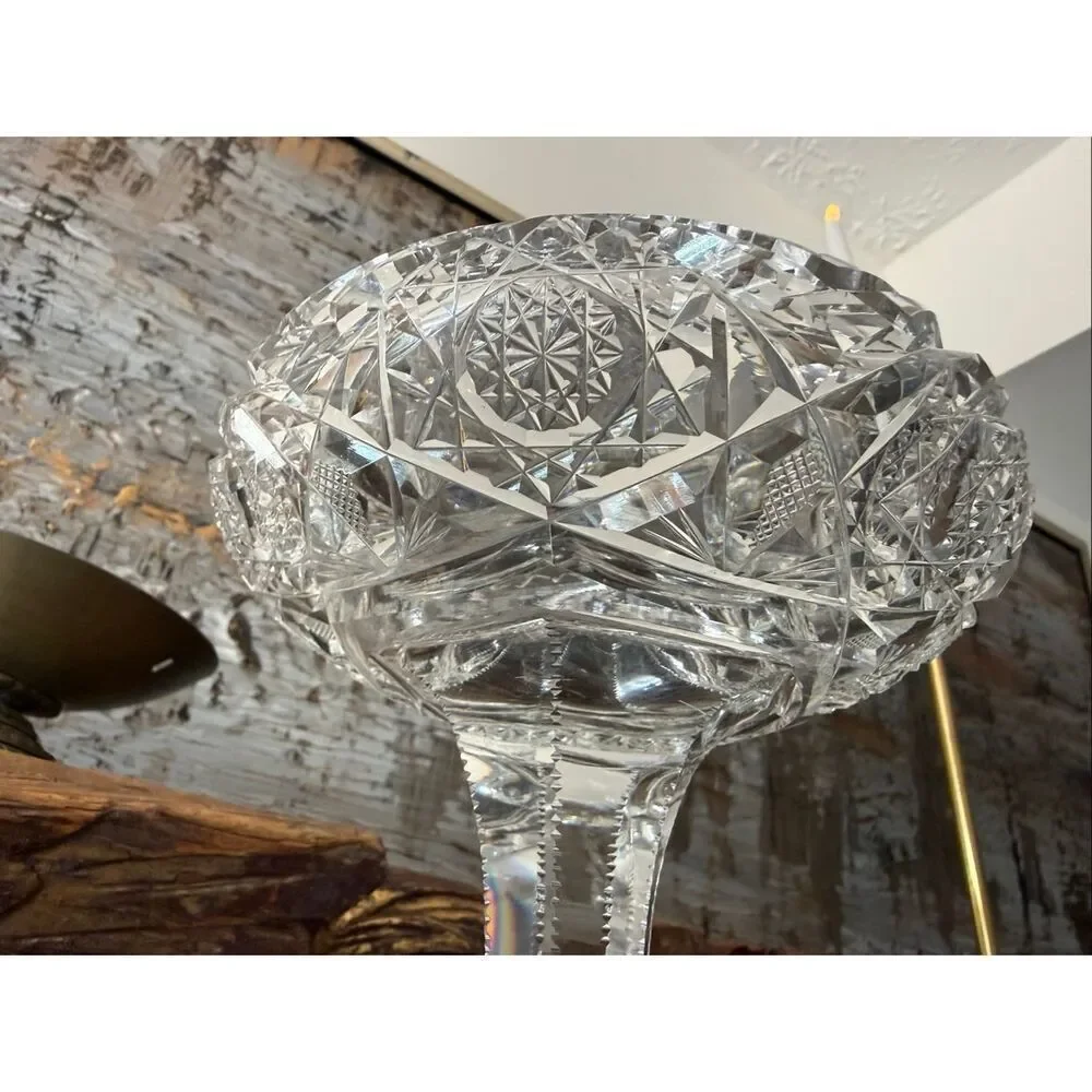 Elegant antique American Brilliant Period–style cut crystal compote heavy