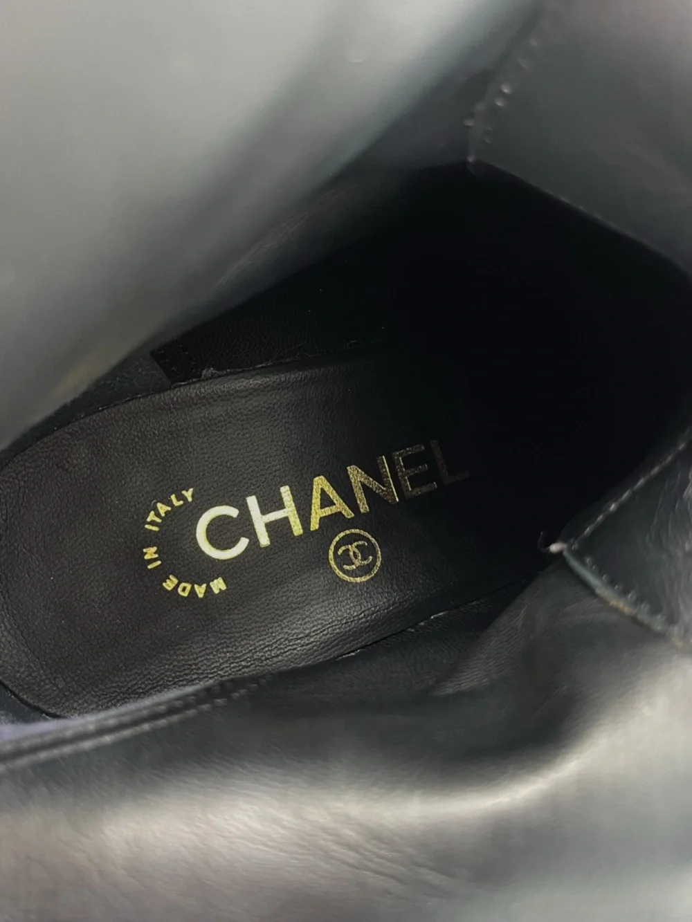 Chanel Interlocking CC Logo Suede CC Lace Up Short Heeled Cap Toe Boots