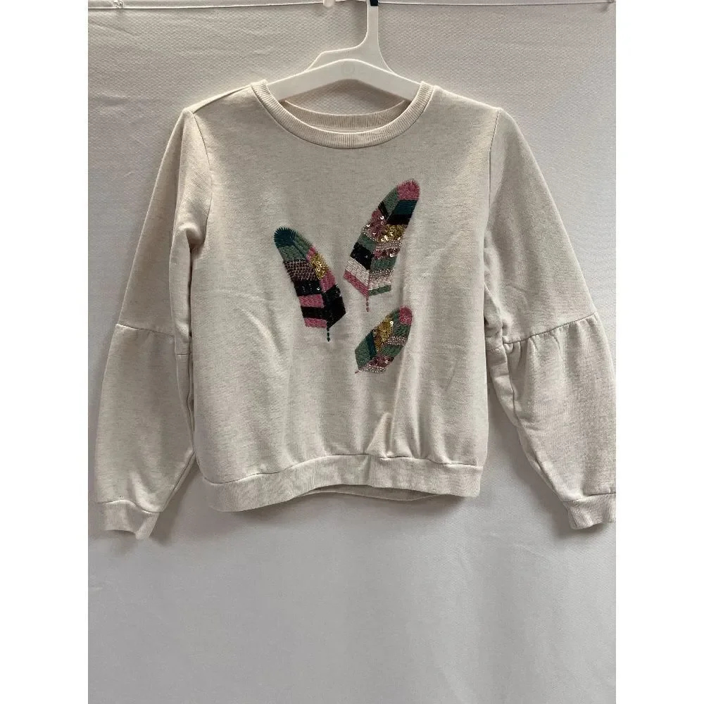 Gymboree Girls Embroidered Feathers w Sequins Soft Sweatshirt Top Size L 10-12
