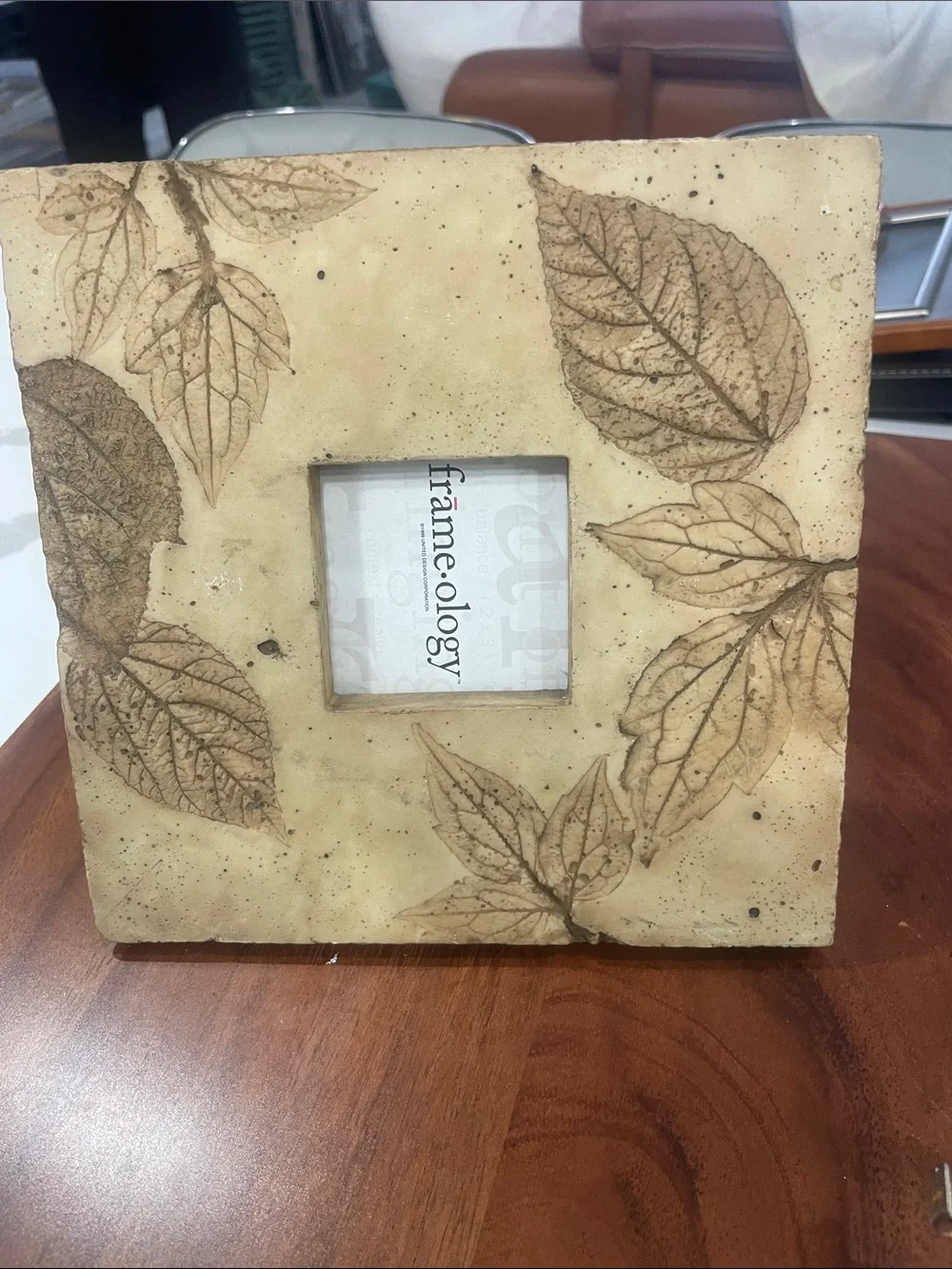 Beige Leaf-Print Square Photo Frame