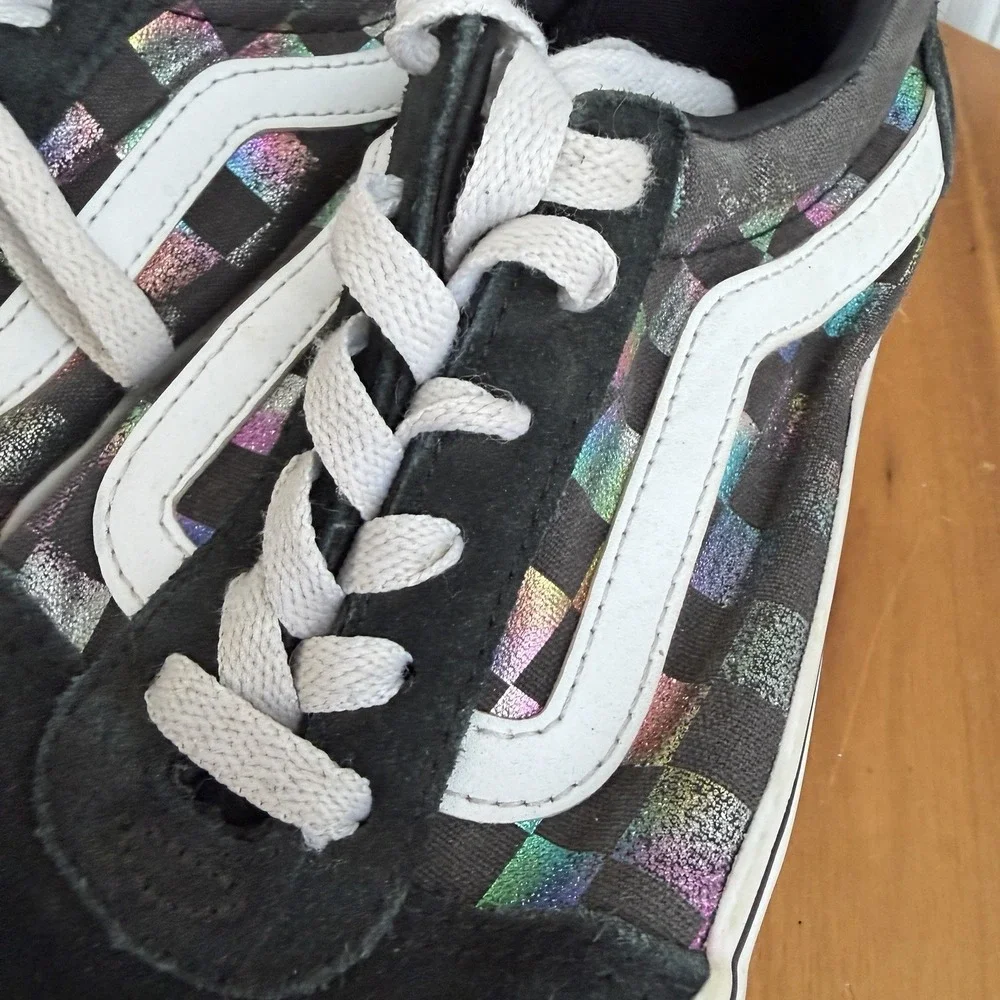 Vans Multicolor Iridescent Checkerboard Low Top Lace Up Sneakers Women's Size 8
