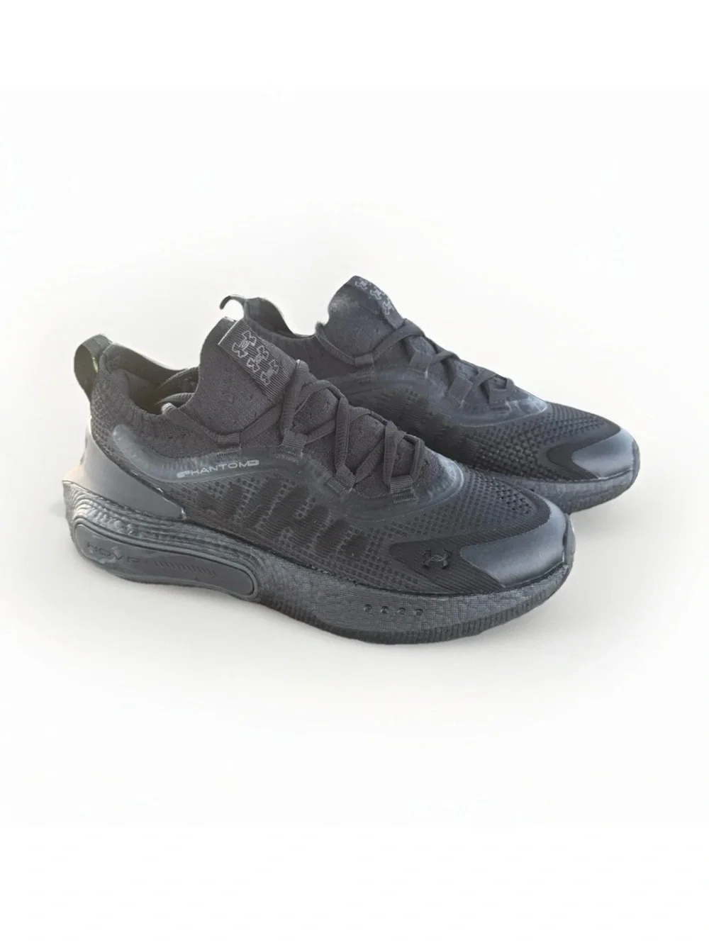 Under Armour HOVR Phantom All-Black Boys 4.5Y Athletic Running Shoes Sneakers