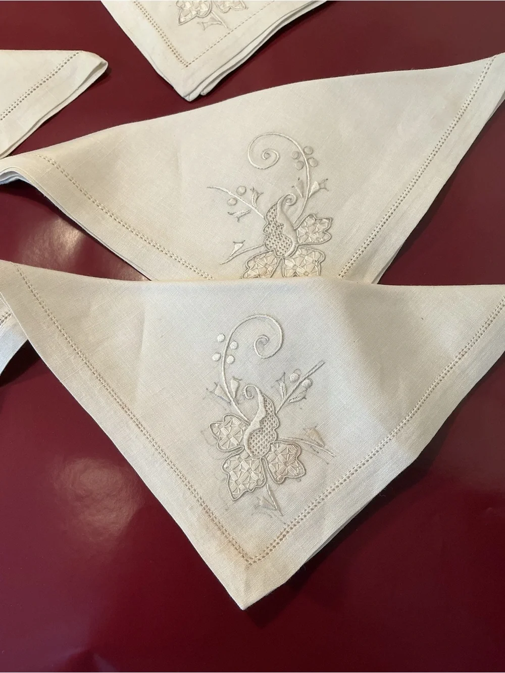 Vintage Embroidered Cotton Napkins - Cream (Set of 12)