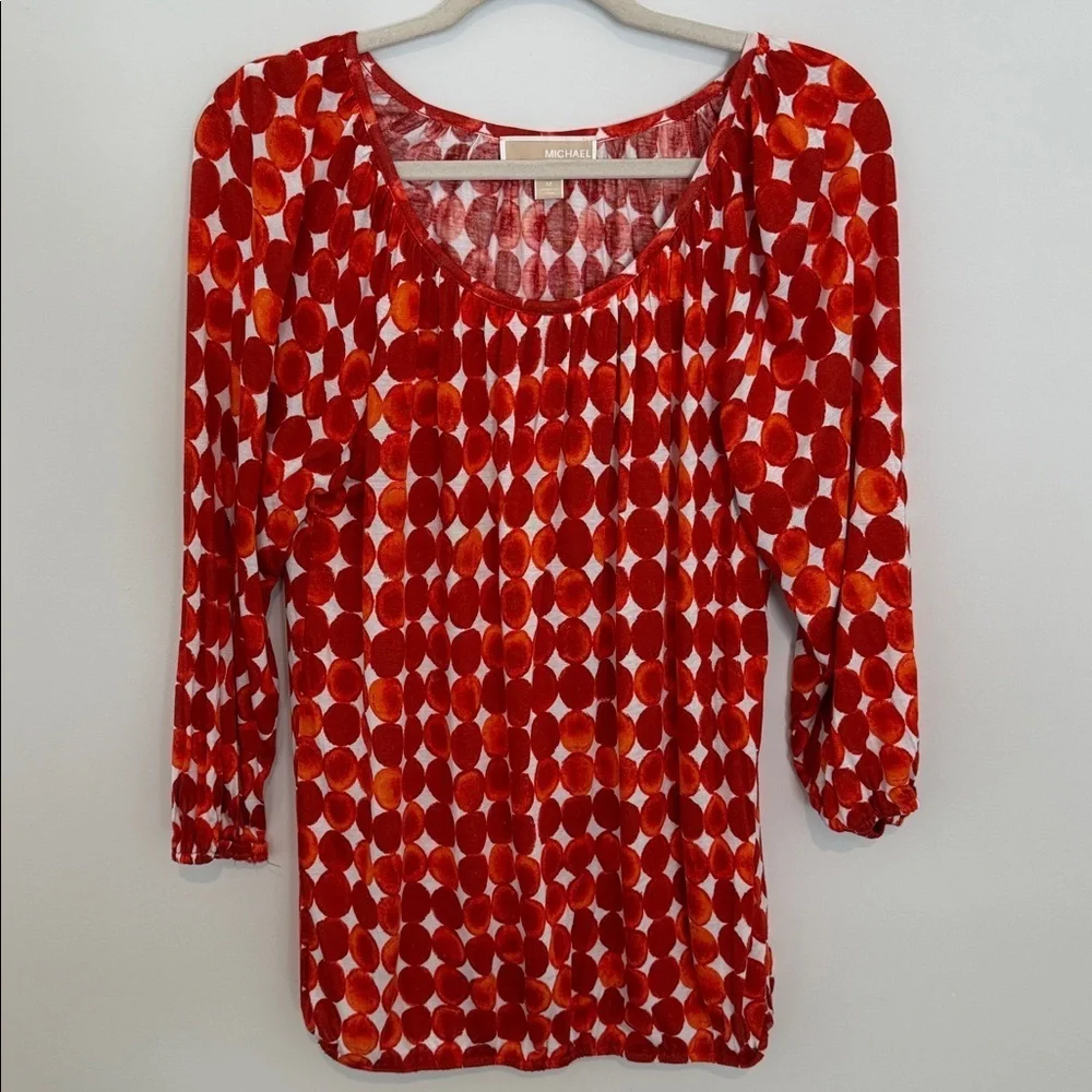 Michael Kors Red and White Patterned Top Size M