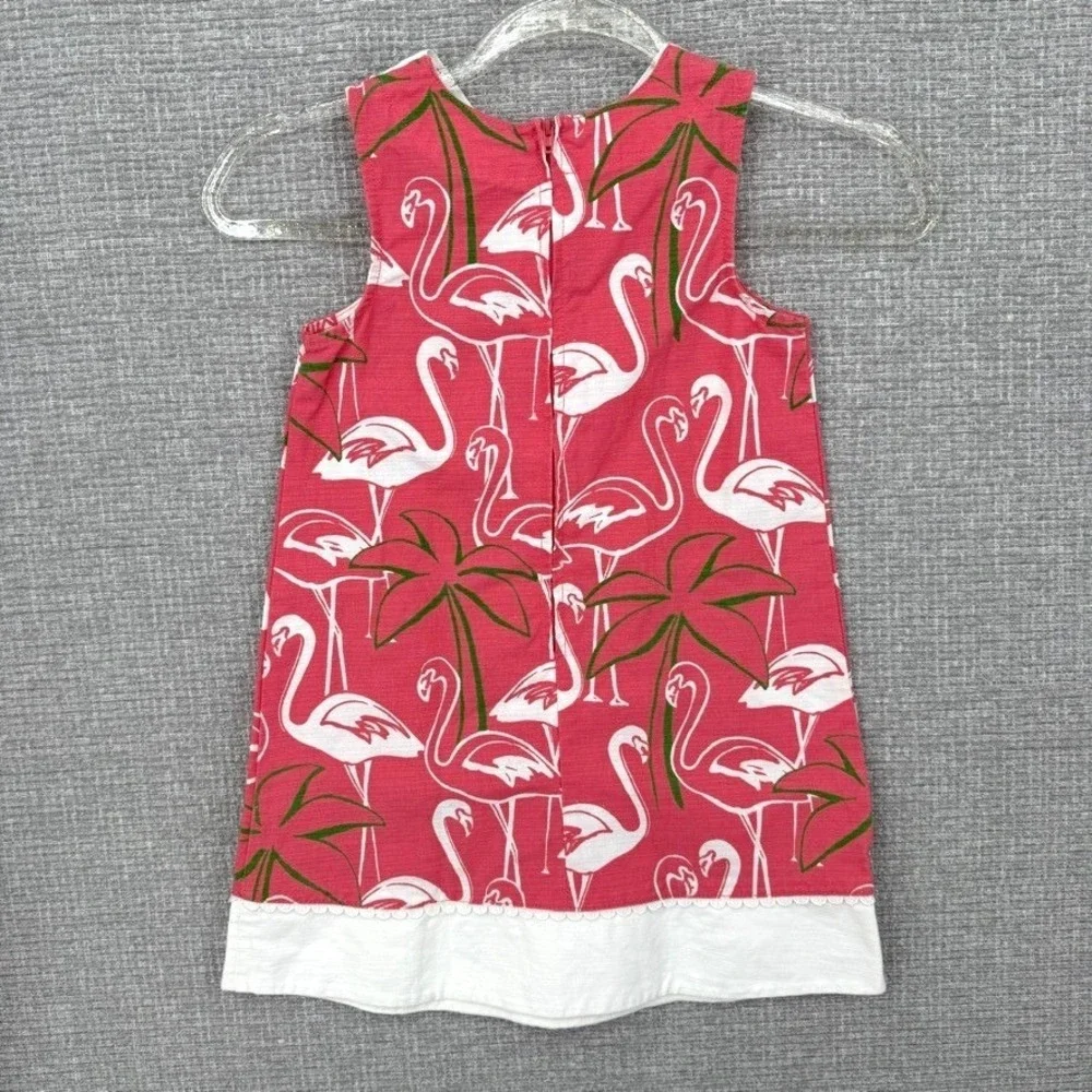 Vintage Gymboree Flamingo Dress Kids Size 6 Pink Palm Tree Cotton Boho