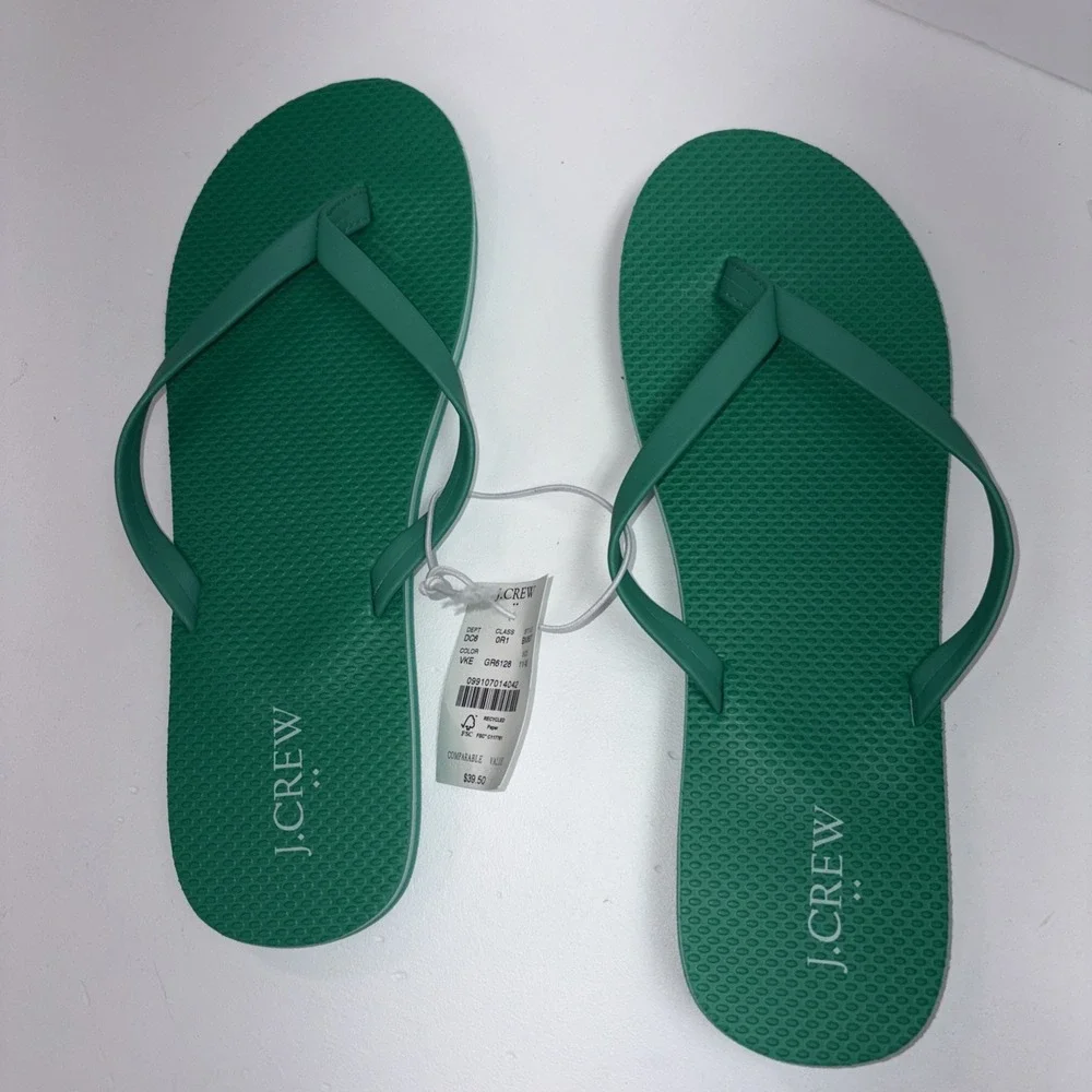J Crew Womens 11 Kelly Green Flip Flops Casual Beach Pool Vacation Summer