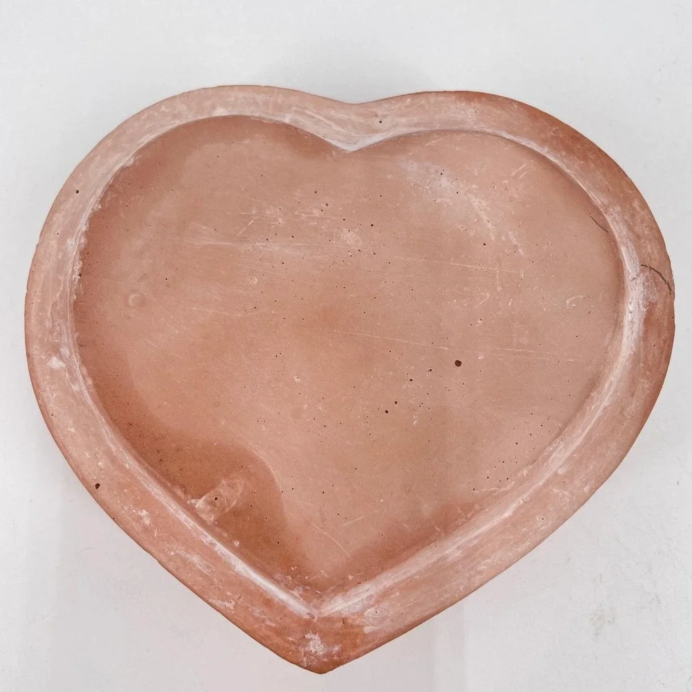 Vintage Terracotta Heart Trinket Box Embossed Angel Bird Floral Lidded Korea