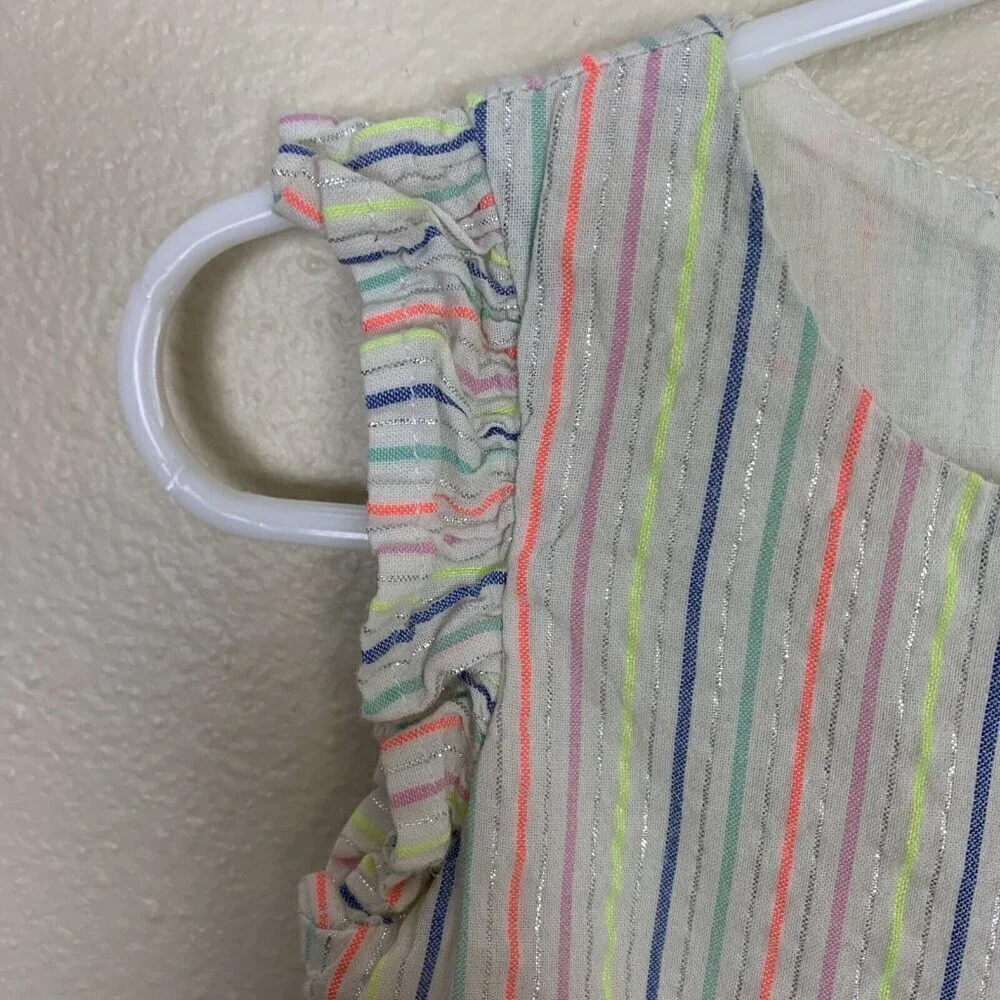 Cat & Jack Neon Stripe Seersucker Ruffle Sleeveless Top White Girls 18 Months
