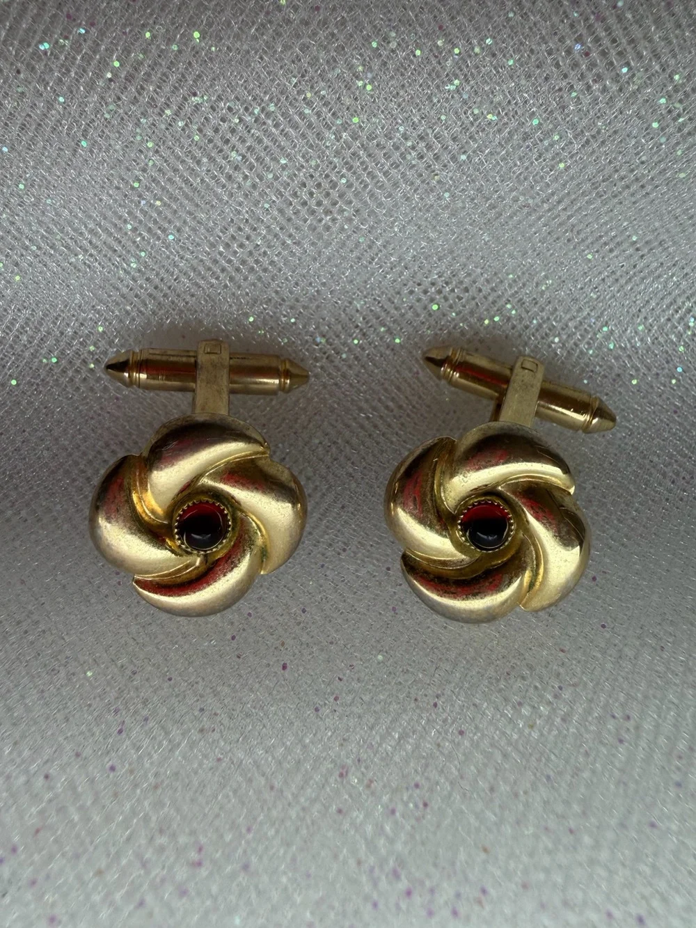 Gold-Tone Swirl Cufflinks with Black Center - Men Accessories