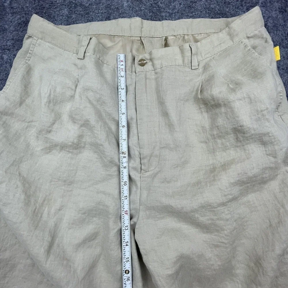 Mecca Gold Pants Mens 40 Khaki Linen Cropped Straight Leg Lightweight Casual