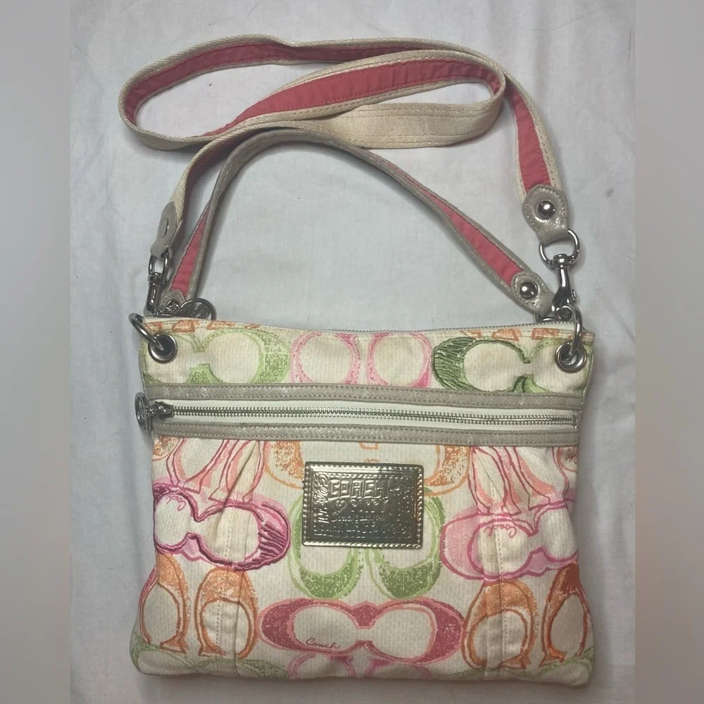 Vintage Y2K Coach Poppy Canvas Bag Colorful Signature C’s Silver Hardware