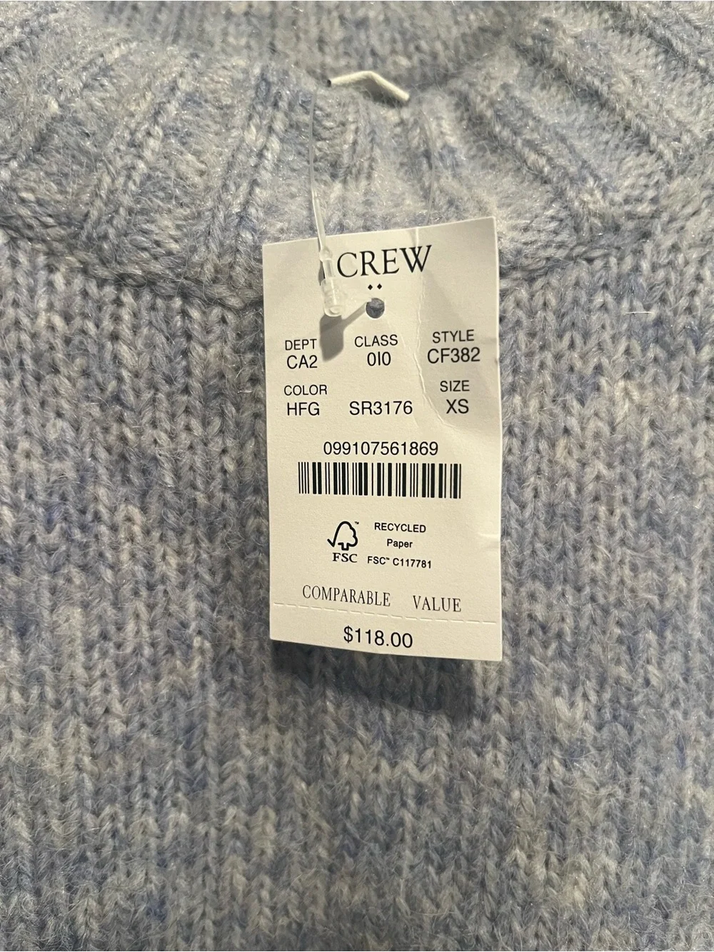 J. Crew Light Blue Puff-Sleeve Crewneck Sweater adorable Sz S NWT
