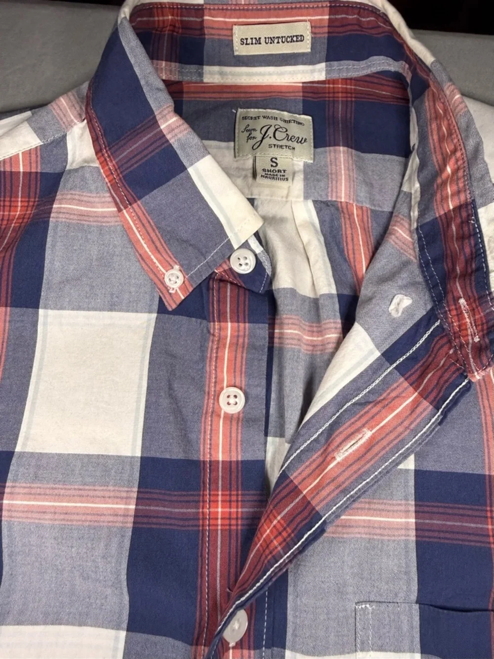 J.Crew Small Mens Plaid Button Down Shirt Slim Untucked Stretch Preppy Americana