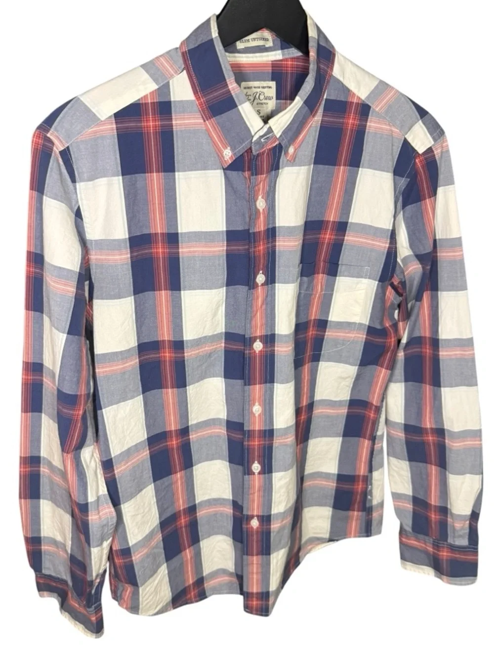 J.Crew Small Mens Plaid Button Down Shirt Slim Untucked Stretch Preppy Americana