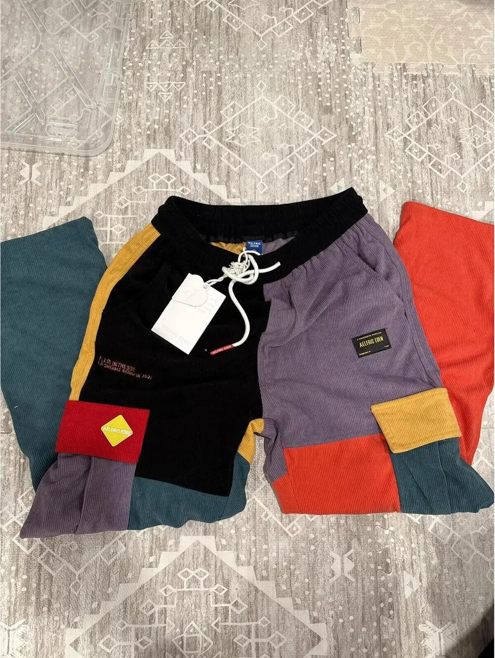Colorblock Corduroy Pants with Cargo Pockets