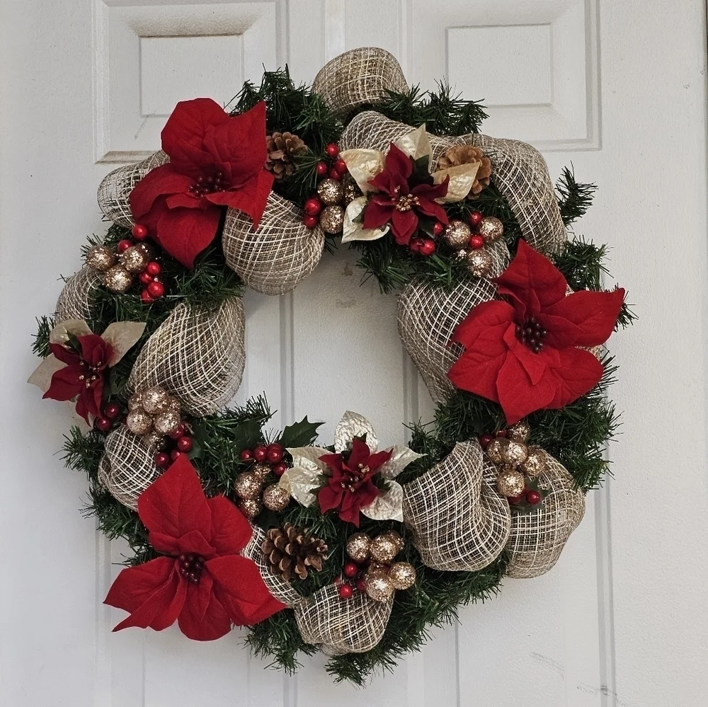 Handmade Christmas Wreath Red and Gold 24