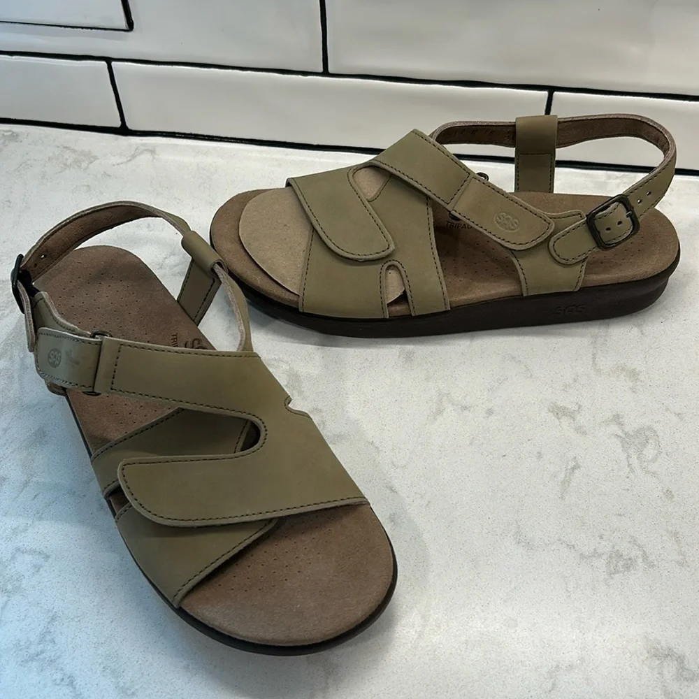 SAS Huggy - All Day Sandal Taupe Leather Women’s Size 11 N