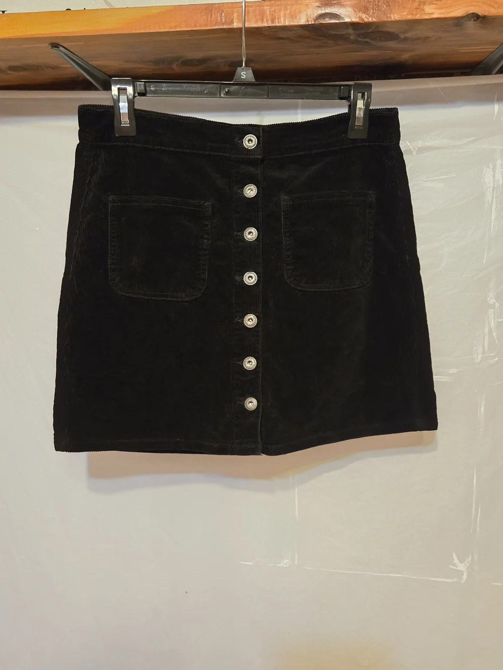 Sneak Peek Black Corduroy Button-Front Mini Skirt