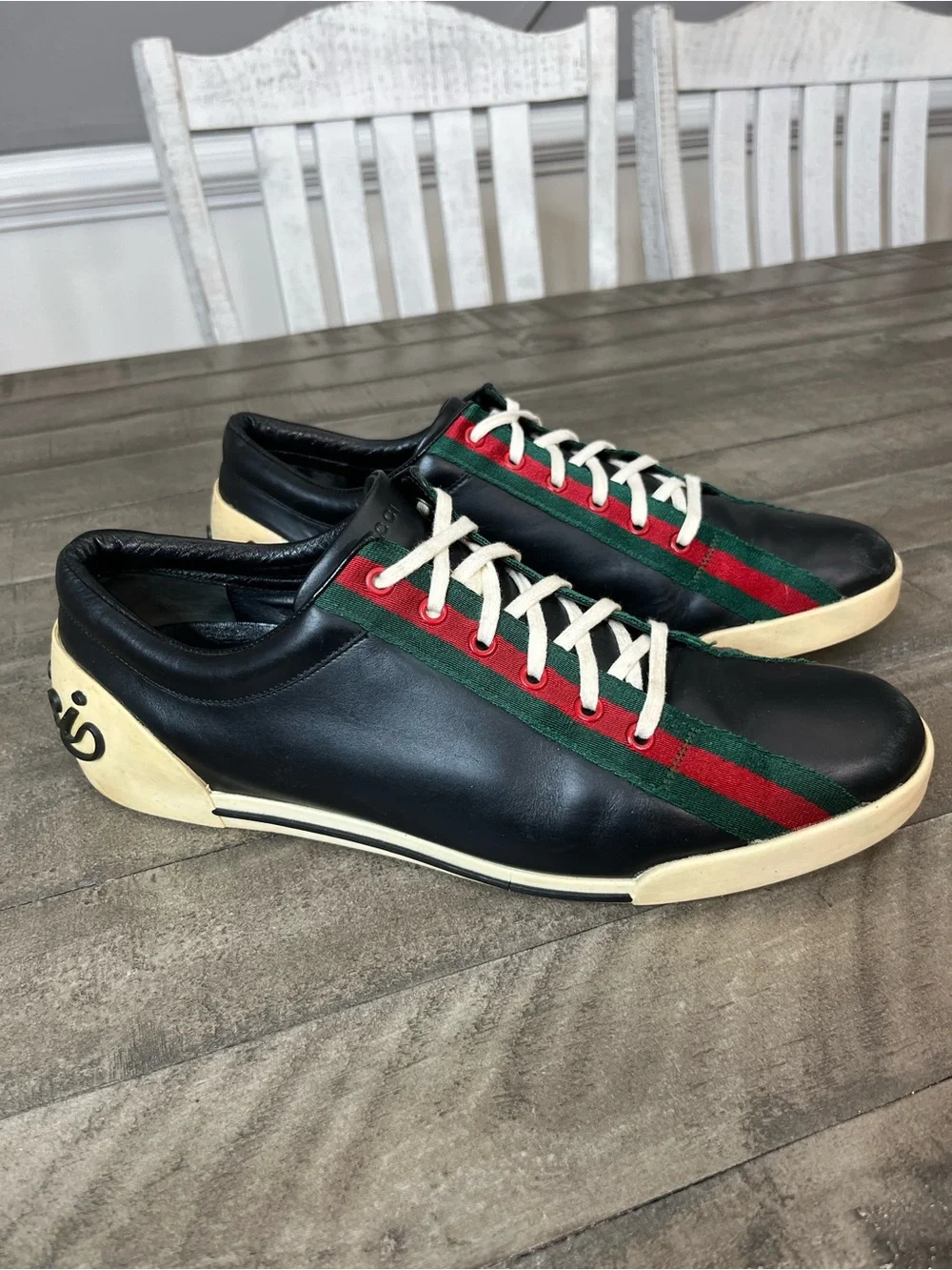 GUCCi Boulevard Black Leather Web Strap Detail Sneakers Gucci Sz 14