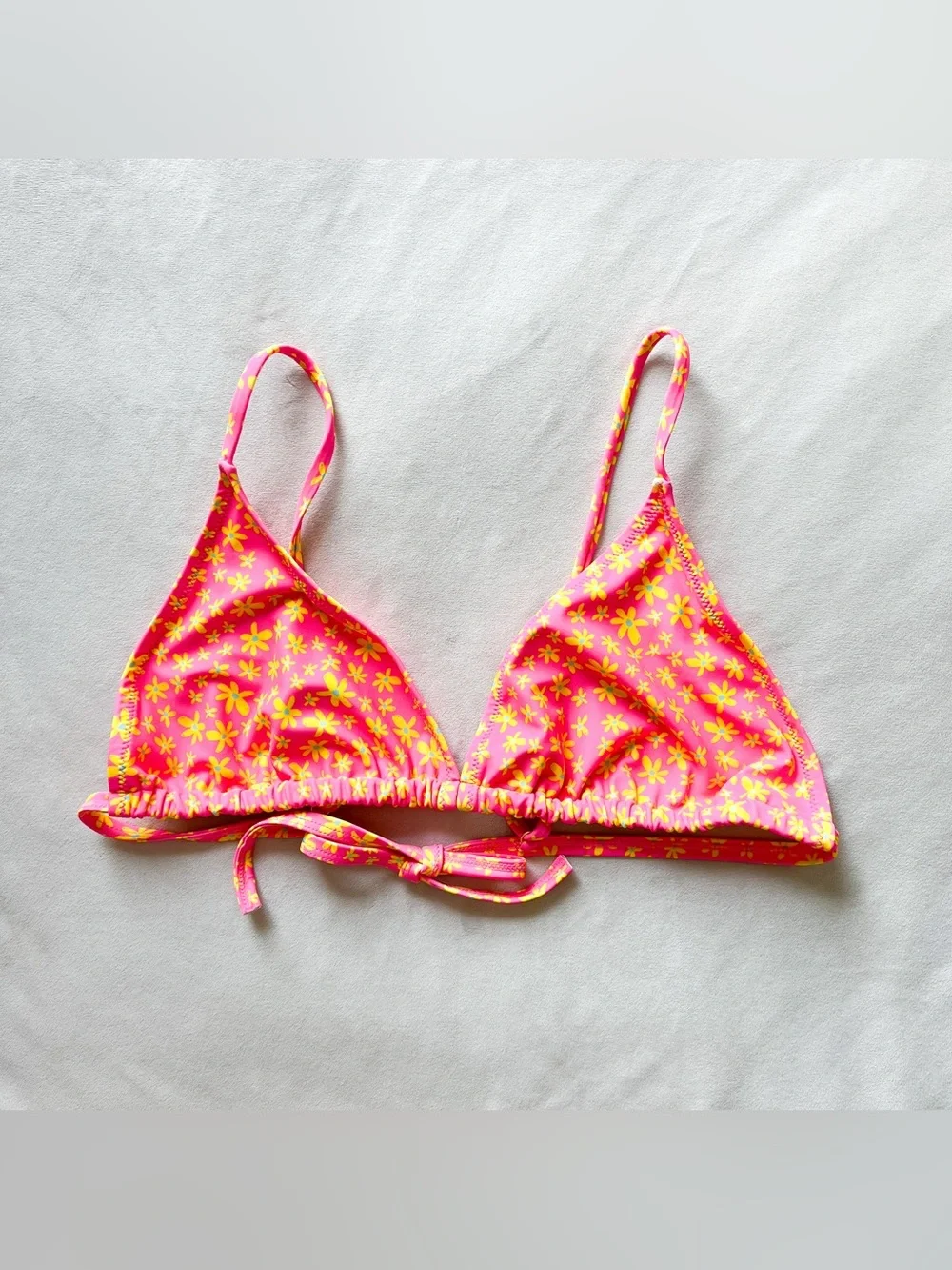 Kulani Kinis Pink Triangle Bikini Top with Yellow Floral Print - 2XL