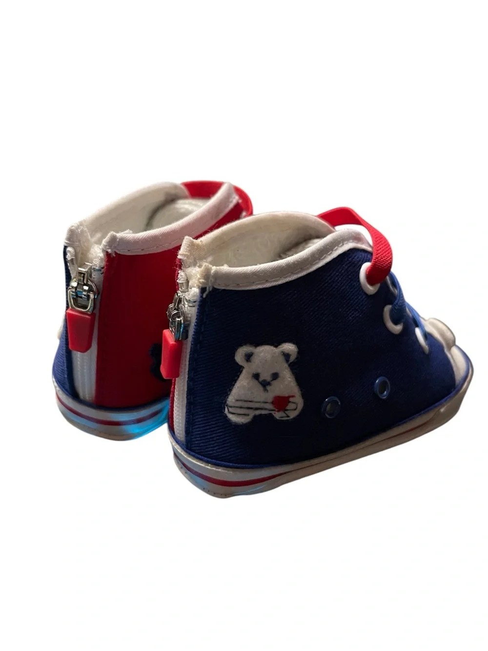 Mayoral newborn Kids Blue and Red Canvas High-Top Sneakers with Bear Face 18
