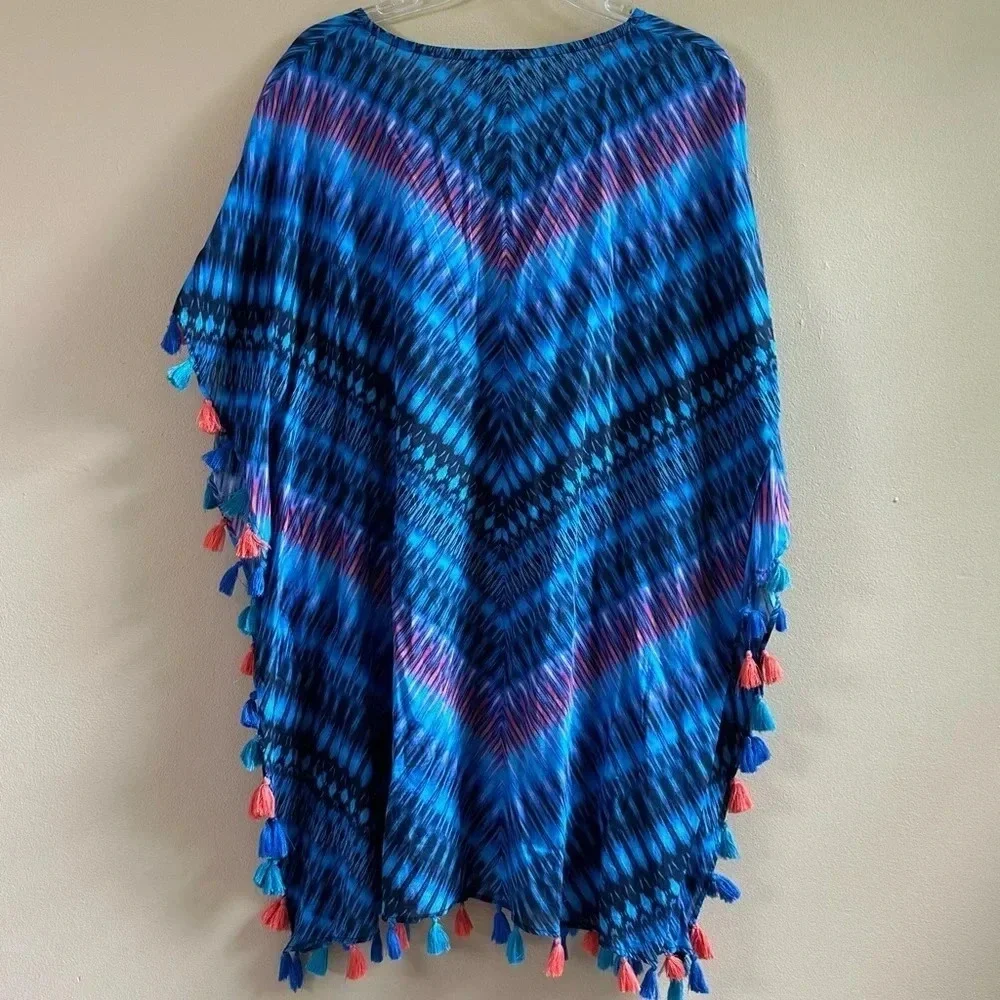 MIRACLESUIT Marrakech‎ Caftan Swim Coverup Multi Color Tassles Sz Large
