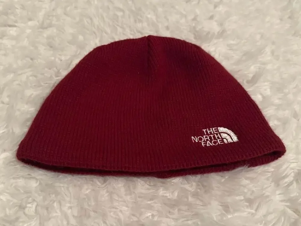 The North Face Ribbed Jim‎ Beanie Hat with Fleece Earband Burgundy