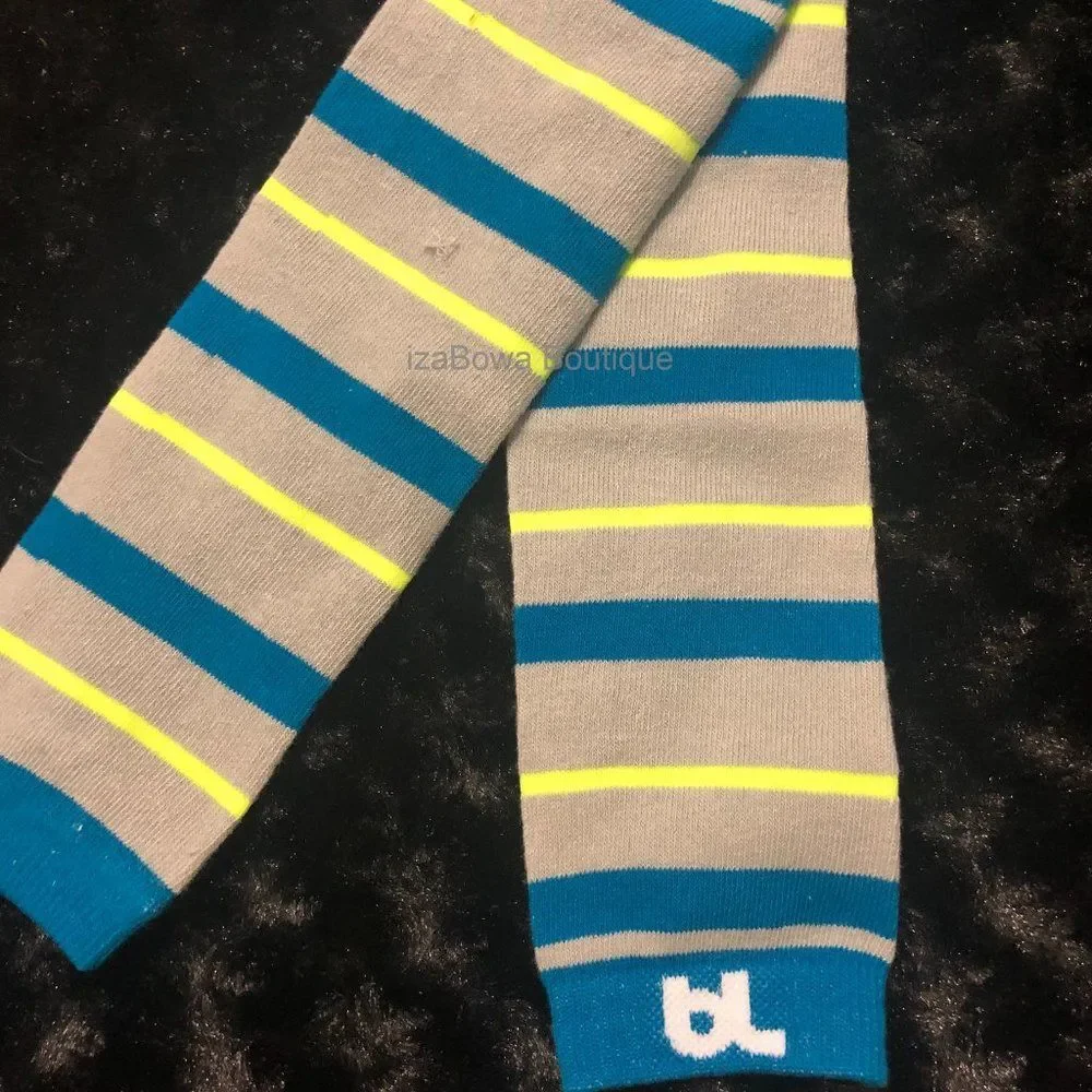 Grey, Blue & Yellow Stripe Legwarmers  (2) LW2727  boutique new unisex