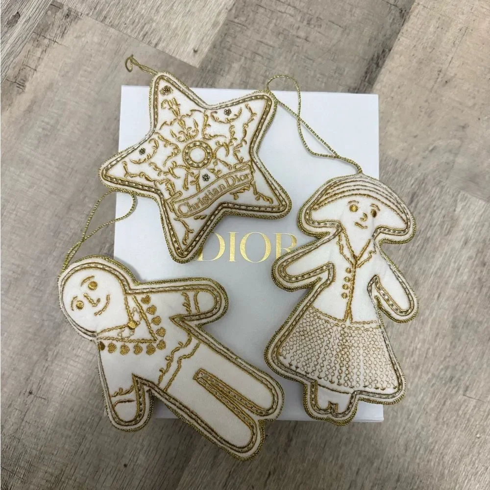 Dior Gold and Cream Holiday Ornament Trio