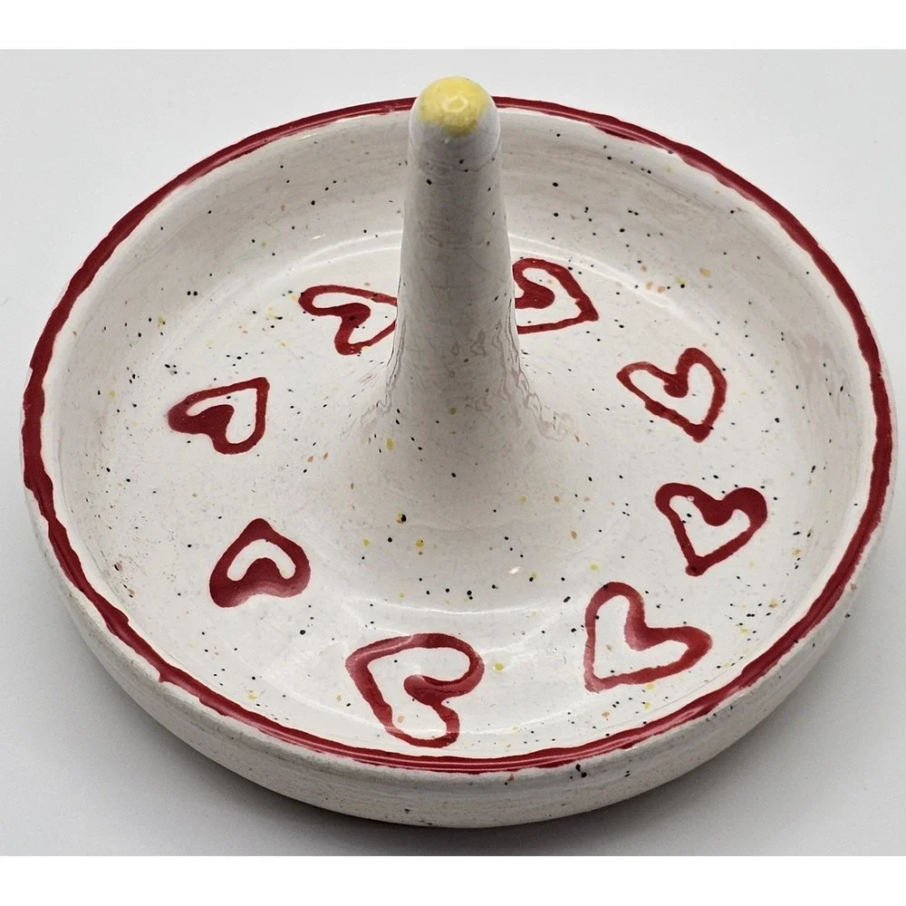Handmade‎ Ceramic Ring Holder Trinket Dish Hearts Design Boise Idaho BSU Signed