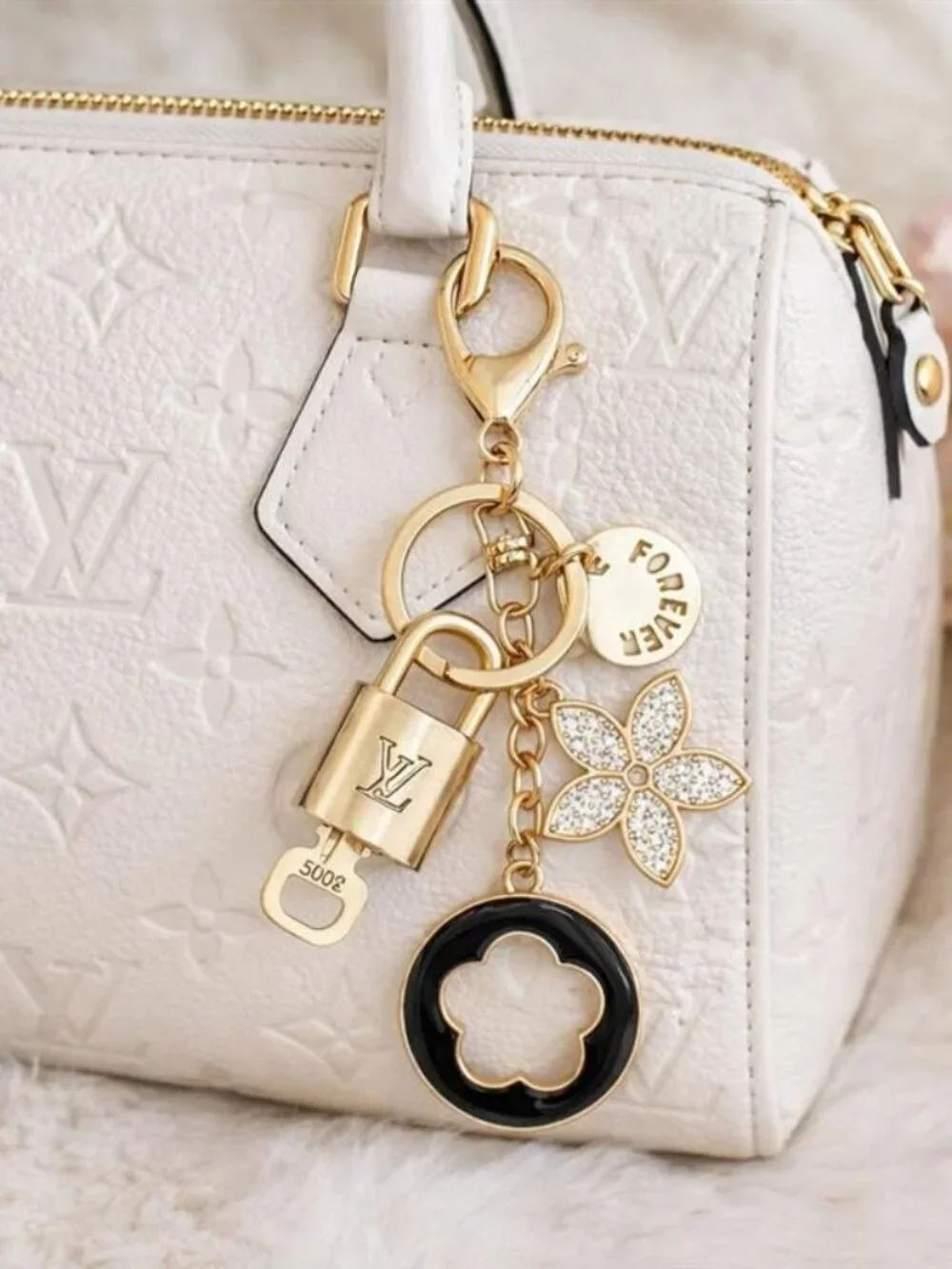 Authentic Louis Vuitton Gold Lock 🔒 Keychain Bag Unbranded Flower Charm LV