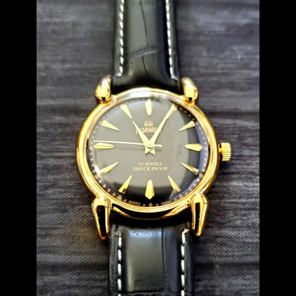 Vintage Roamer Brevete Swiss Mens Manual‎ Watch Gld Blk Blk