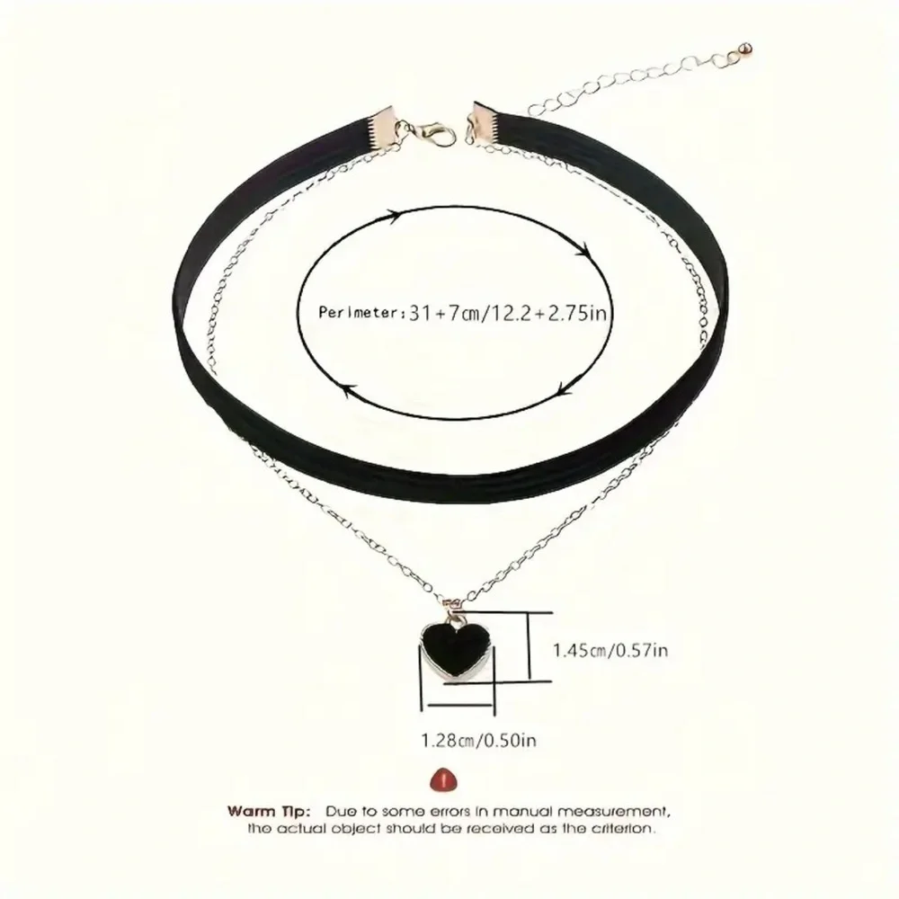 Elegant Heart Pendant Choker Necklace Set. 2 pcs red & black Necklace ❤️