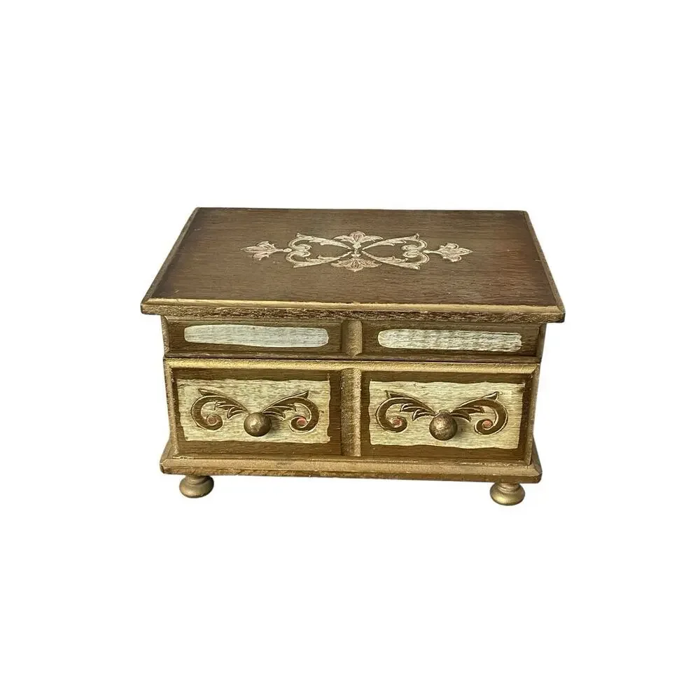 Vintage Mele Florentine Style Jewelry Box 1960s Gold Gilted Jewelry Storage