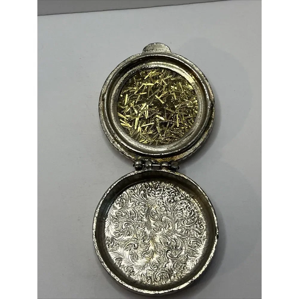 Vintage MCM‎ Silver And Gold Confetti Shred Jewelry Box Pill Holder **READ**