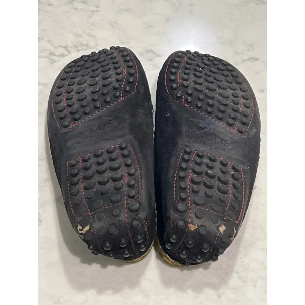 Women's Tod's Suede Embroidered Toe Buckle Driving Casual Loafers Size 5.5 Black