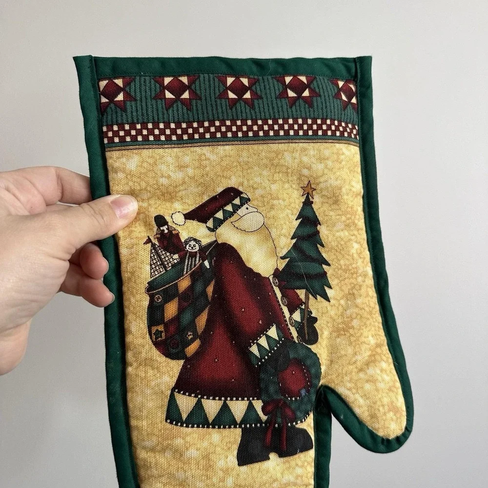 VTG Primitive Christmas Potholder Santa Clause Quilt‎ Handmade Comfortable Roomy