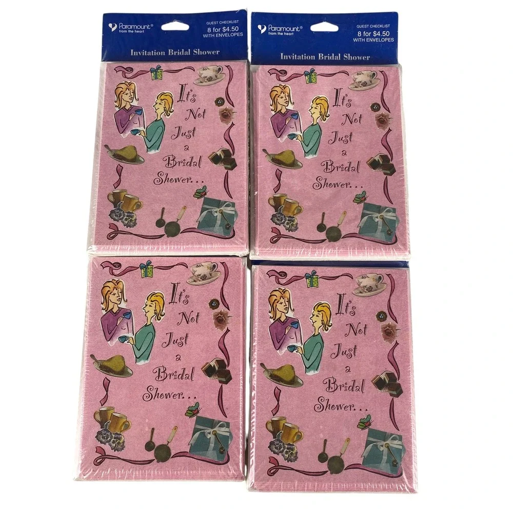 Paramount Bridal Shower Invitations 32 Count‎ Pink Vintage Tea Party 4 Packs NEW