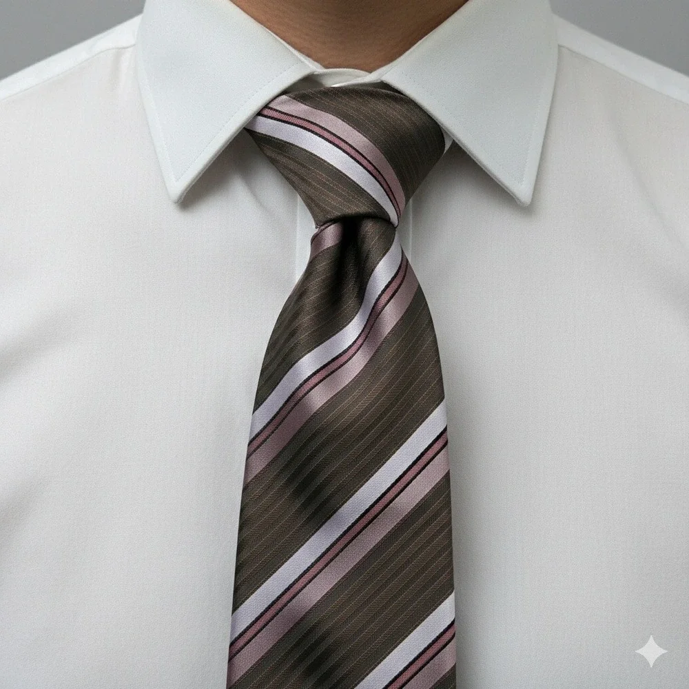 Ermenegildo Zegna‎ Silk Striped Men's Necktie Brown Pink White