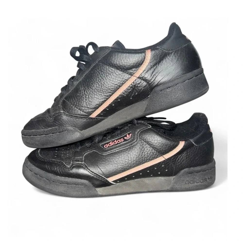 Adidas Continental 80 Women Black‎ Leather Pink Accent Sneakers Shoes Size 8