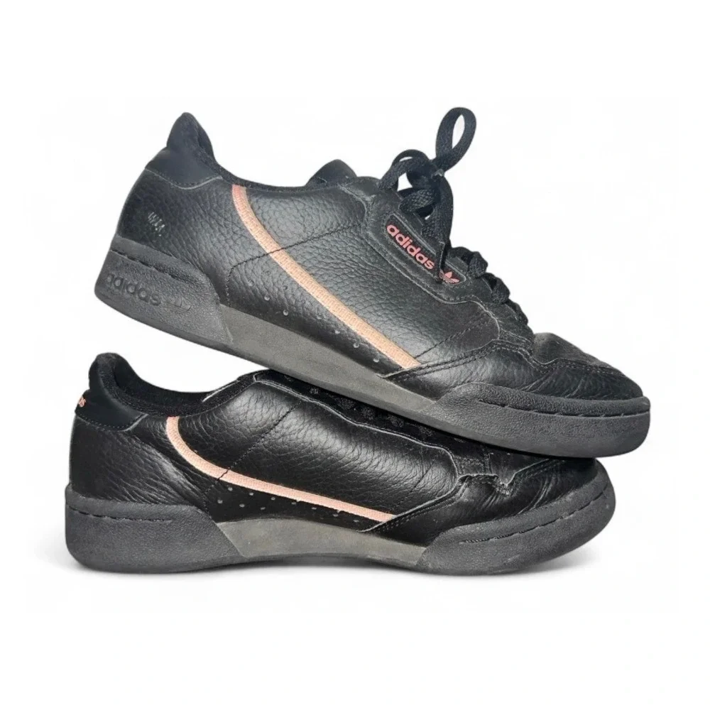 Adidas Continental 80 Women Black‎ Leather Pink Accent Sneakers Shoes Size 8