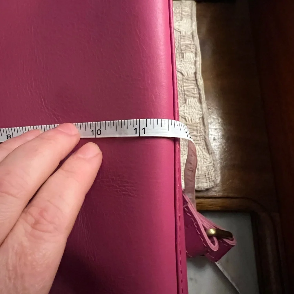 WESTON COLE Full Grain Buffalo Leather Zip Top Laptop Tote Adjustable Strap Pink