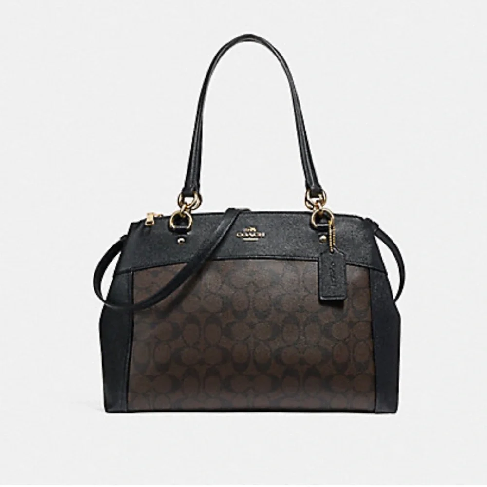 COACH SIGNATURE‎ MONOGRAM BLACK GHW BROOKE SATCHEL CROSSGRAIN LEATHER CARRYALL