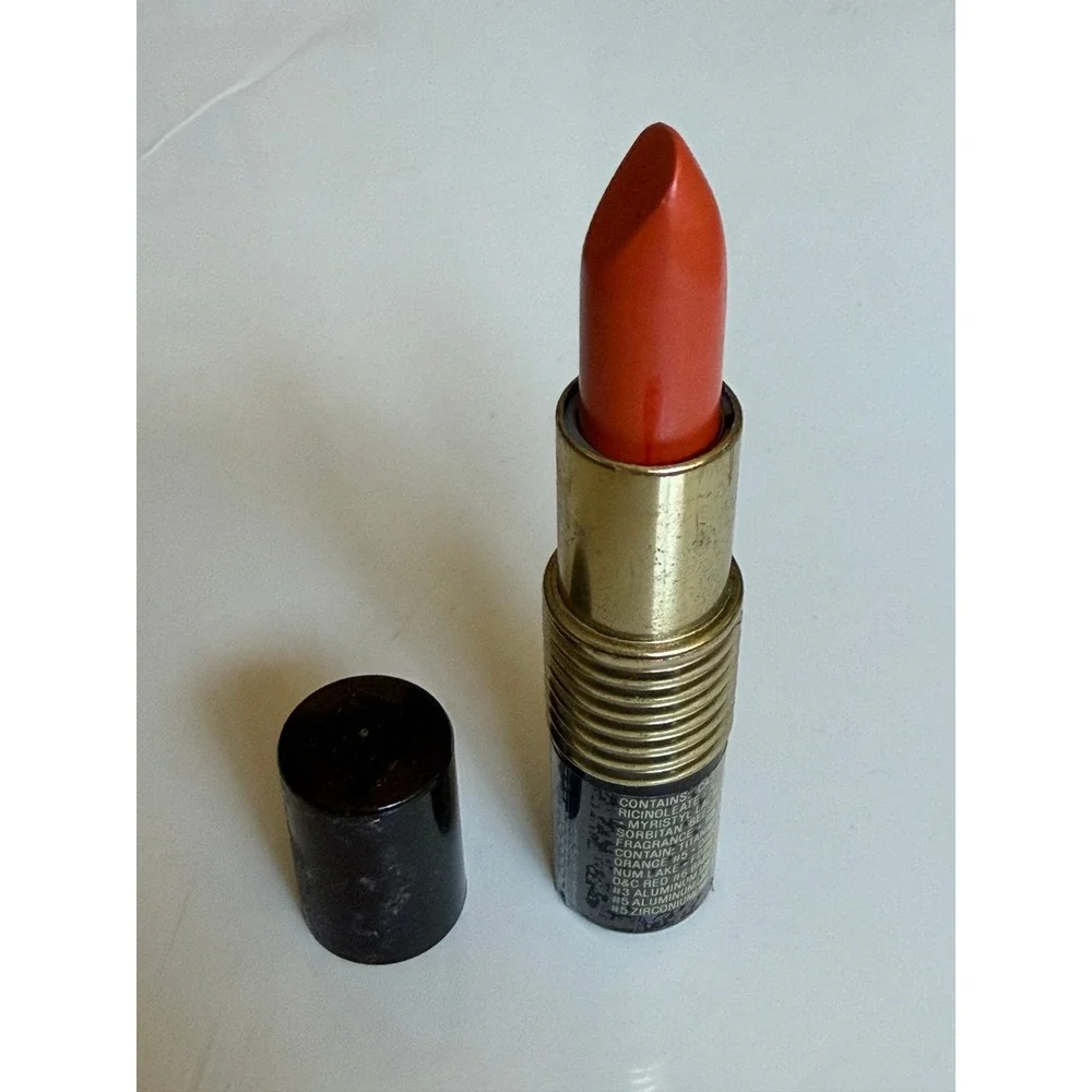 Vintage Revlon Super Frost Lipstick 24 Snow Orange Shimmer Gold Ribbed‎ Case