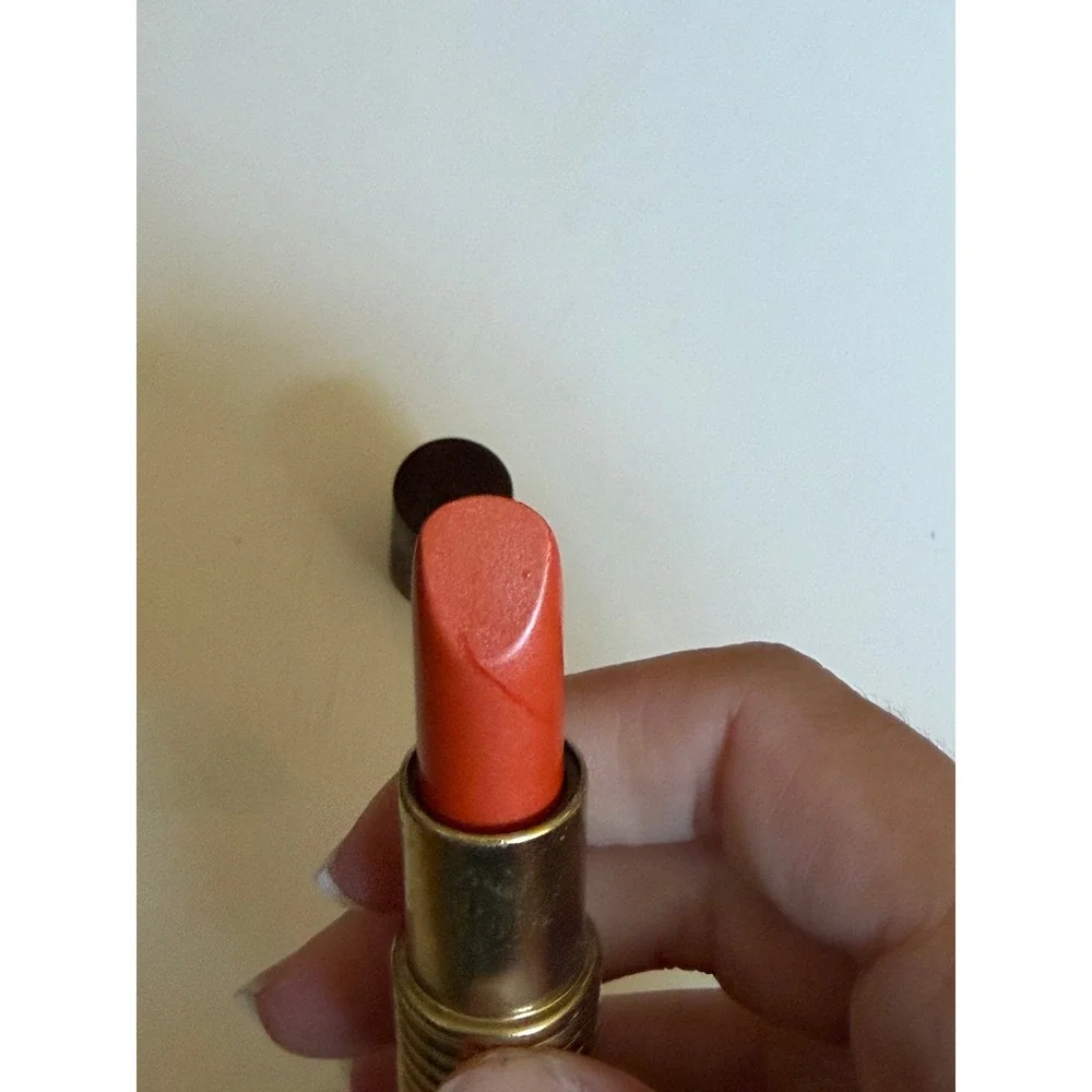 Vintage Revlon Super Frost Lipstick 24 Snow Orange Shimmer Gold Ribbed‎ Case